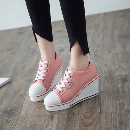 Shoes Women New Woman Wedge Canvas Vulcanize Shoes Platform Breathable Canvas Shoes Casual Students Candy Color Wedge Sneakers