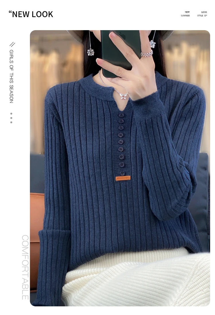 Women's Sweater Autumn/Winter New Solid Color Knitwear V-Neck Pullover Ladies Clothes Fashion Blouse Korean Style Loose Tops