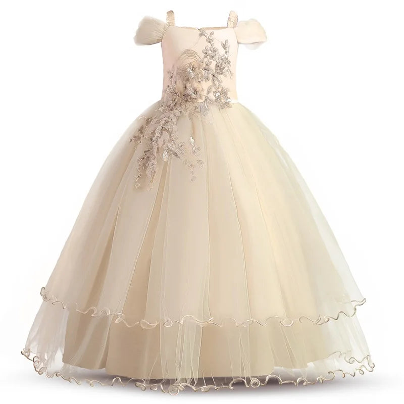 Girls Christmas Dress For Kids Wedding Evening Party Bridesmaid Long Dress Prom Gown Children Teenager New Year Princess Costume