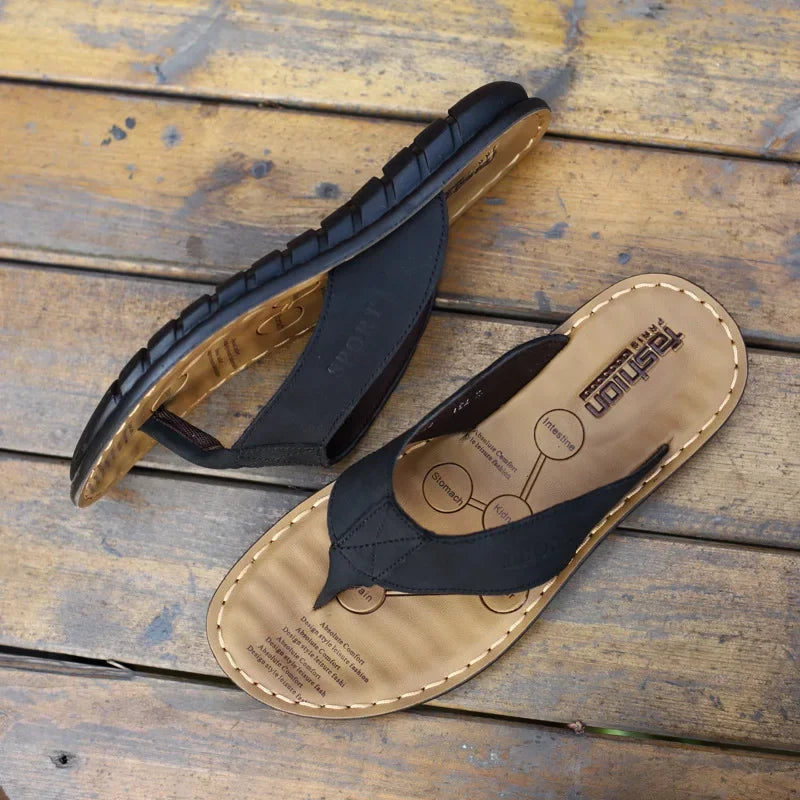 Summer Shoes Men Slippers Genuine Leather Beach Slippers Outdoor Anti-slip Mens Flip Flop Sandals Male Casual Leather Sandals