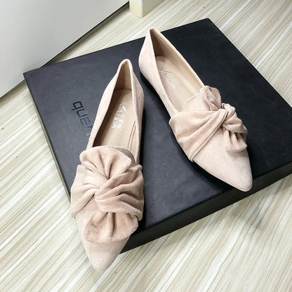 Flat Shoes for Women Suede Velvet Spring Summer Casual Shoes Women Flats Bow Flower Pointed Scoop Shoes Slip on Size 33 34 43