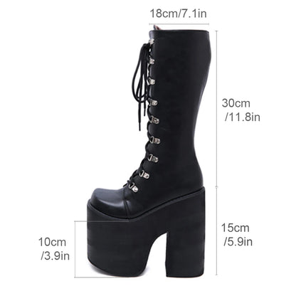 Gdgydh Large Size 43 Thick Platform Extreme High Heels Cool Motorcycles Boots Punk Style Shoelaces Knee High Boots Winter