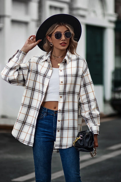 2024 New Spring Autumn Women Blouses Tops Female Casual Loose Boyfriend Plaid Shirt Women Long-sleeve Lapel Tops 2XL Shirts