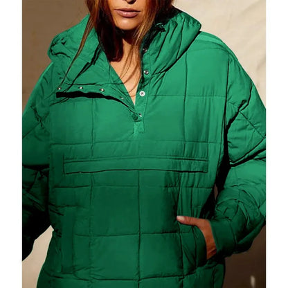 2024 Autumn and Winter Solid Color New Cotton Jacket Loose Long-sleeved Hooded Fashion Coat