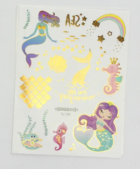 Mermaid Bronzing Cartoon Children's Metallic Gold Body Temporary Flash Tattoos For Kids Glitter Tattoo cute Stickers 160*120MM NO.1