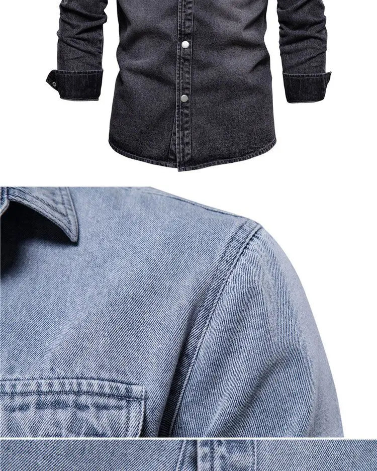 Elastic Cotton Denim Shirt Men Long Sleeve Quality Cowboy Shirts for Men Casual Slim Fit Mens  Clothing