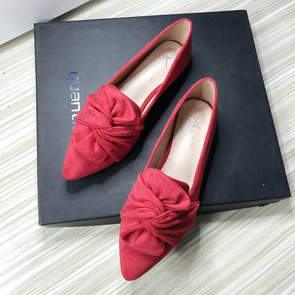 Flat Shoes for Women Suede Velvet Spring Summer Casual Shoes Women Flats Bow Flower Pointed Scoop Shoes Slip on Size 33 34 43