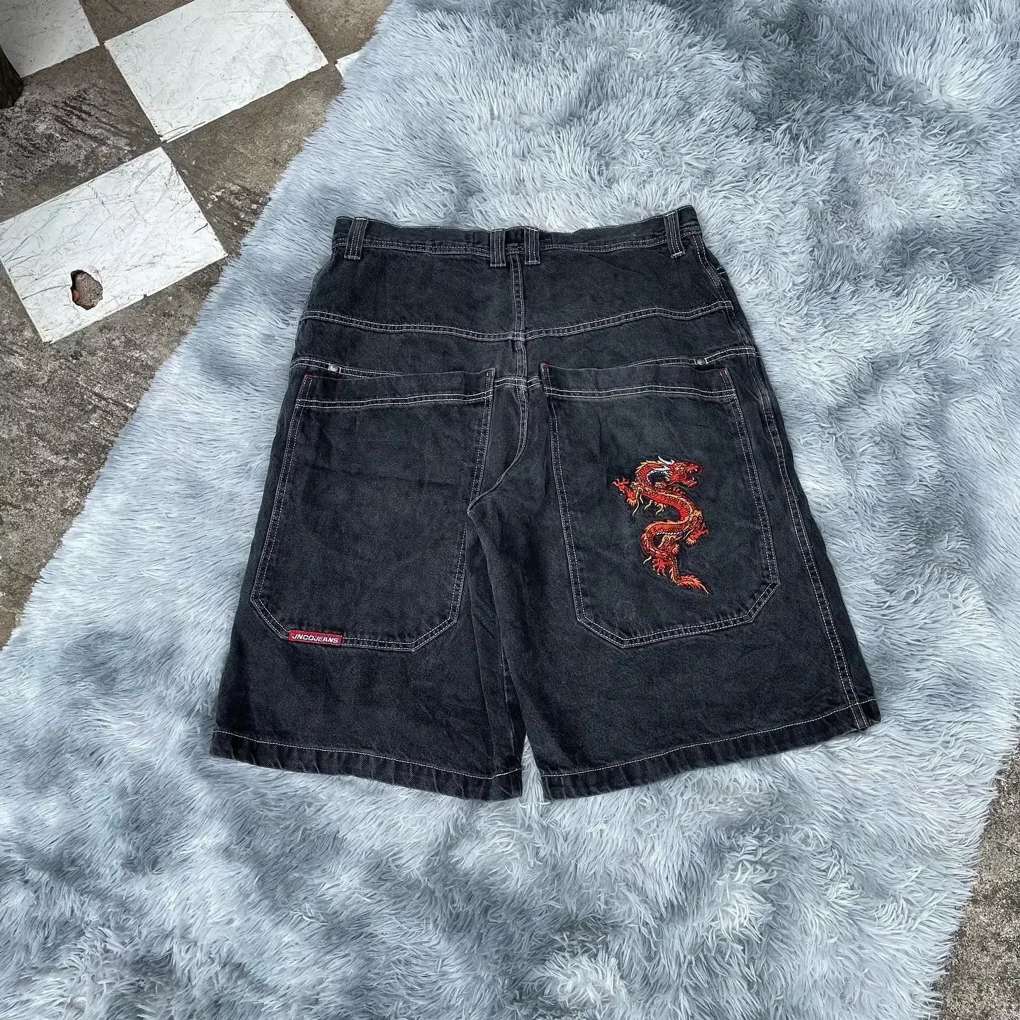 JNCO baggy Denim Shorts Harajuku Y2K jeans Hip Hop vintage pattern Summer New Men Women Gothic Men Basketball Shorts Streetwear 9