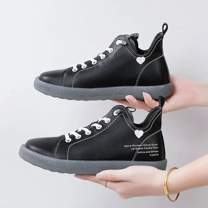 2023 New Women Genuine Leather Sneakers Spring High-top Casual Shoes Autumn First Layer Cowhide Ladies High Top Vulcanized Shoes