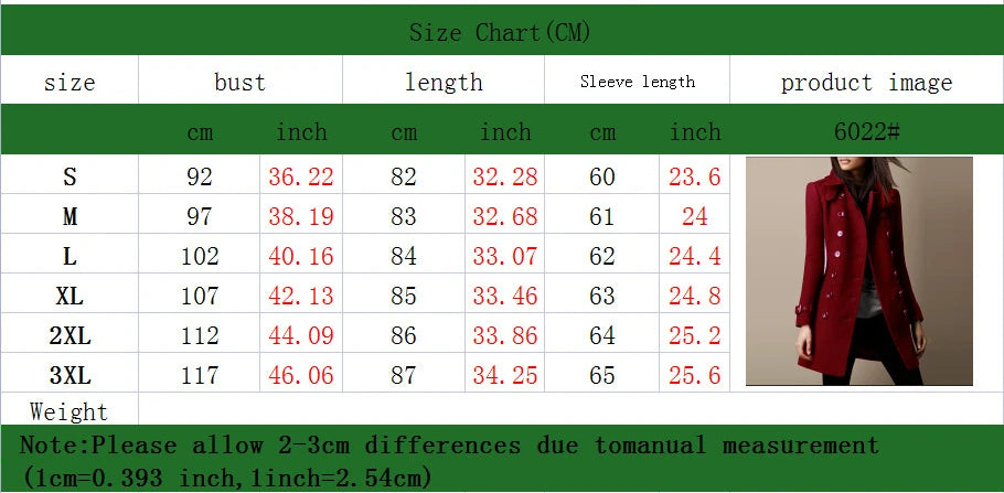 Women Autumn Winter Fashion Casual Coat Long Sleeve Trench Double Breasted Button Coat Warm Outwear