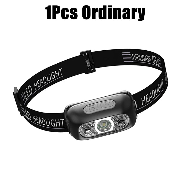 LED Headlamp Sensor Headlight USB Rechargeable Camping Search Light Head Flashlight With Built-in Battery Outdoor Work Light 1Pcs Ordinary