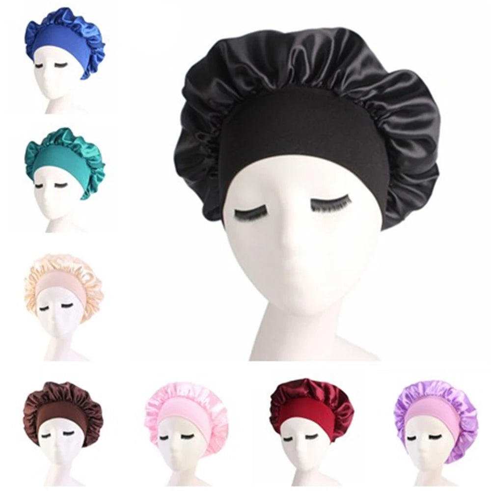 Newly Women's Satin Solid Sleeping Hat Night Hair Care Bonnet Nightcap For Women Men Unisex Cap