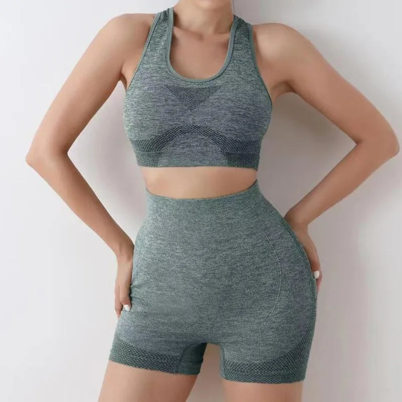 Yoga Fitness Suit High Waisted Peach Buttocks Shockproof Vest Underwear Shorts Set Breathable Women's Tight Fitting Sports Bra