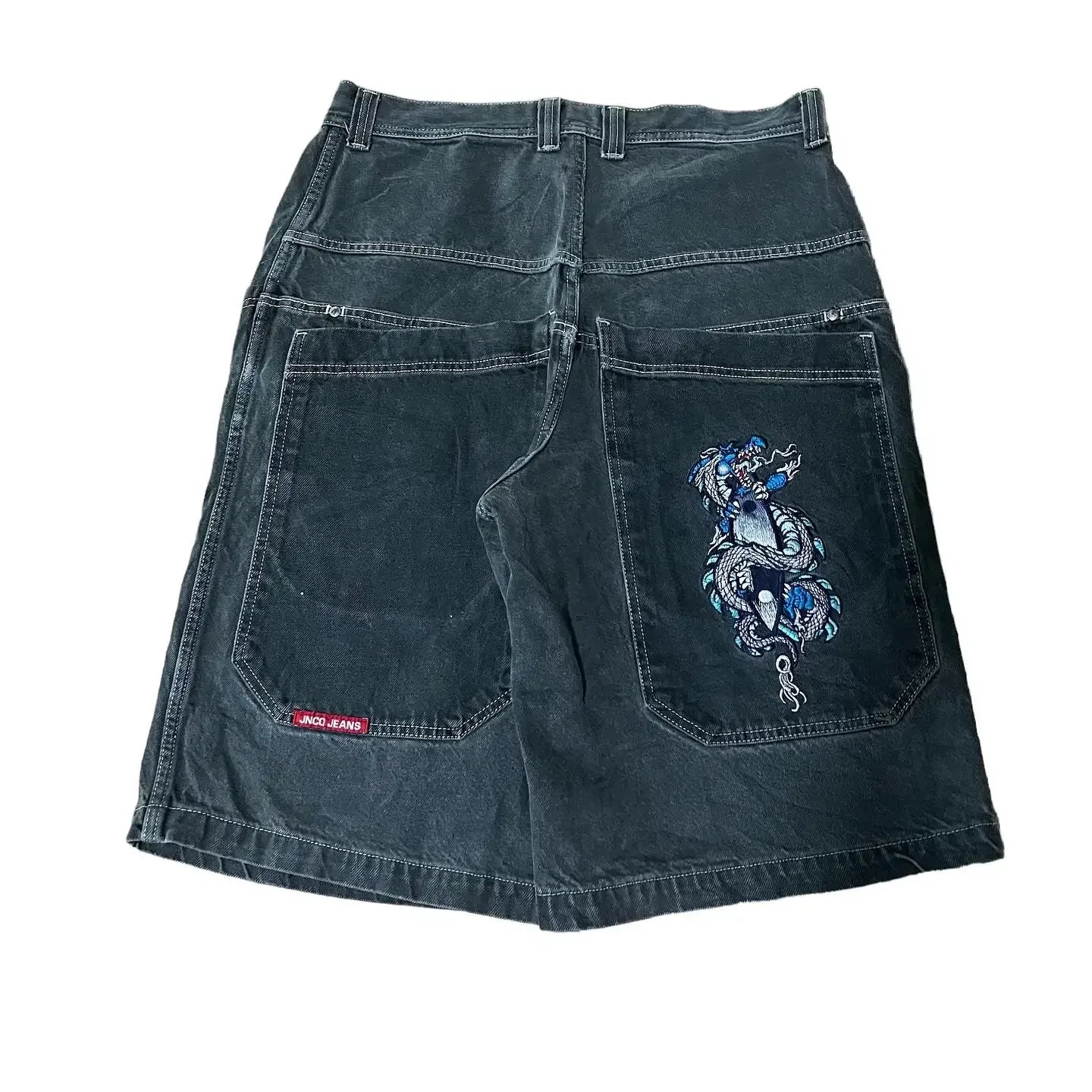 JNCO baggy Denim Shorts Harajuku Y2K jeans Hip Hop vintage pattern Summer New Men Women Gothic Men Basketball Shorts Streetwear 17