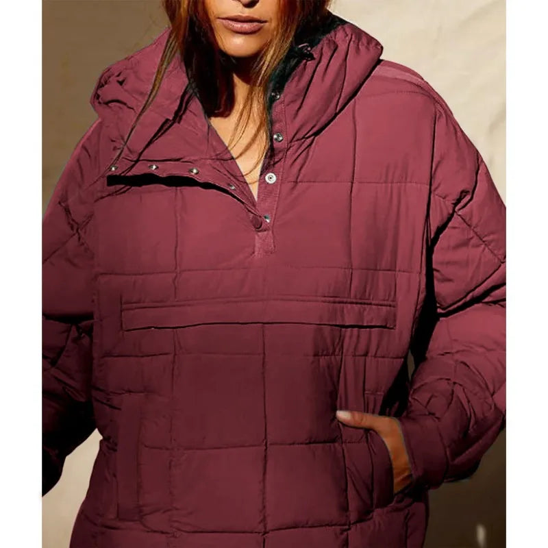 2024 Autumn and Winter Solid Color New Cotton Jacket Loose Long-sleeved Hooded Fashion Coat