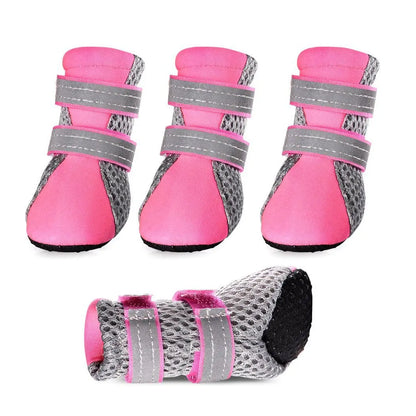 Breathable Pet Dog Shoes Waterproof Outdoor Walking Net Soft Summer Pet Shoes Night Safe Reflective Boots For Small Medium Dogs 2 Strap-Rose Red