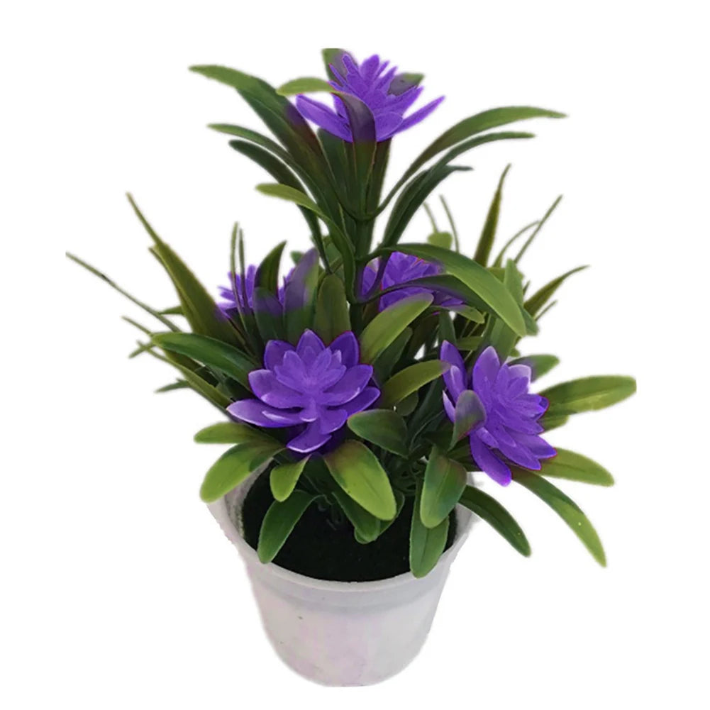 Artificial plant Fake Flower with VaseLotus Flower Potted Plant Bonsai Wedding Party Garden Home Decor Artificial Flower PURPLE