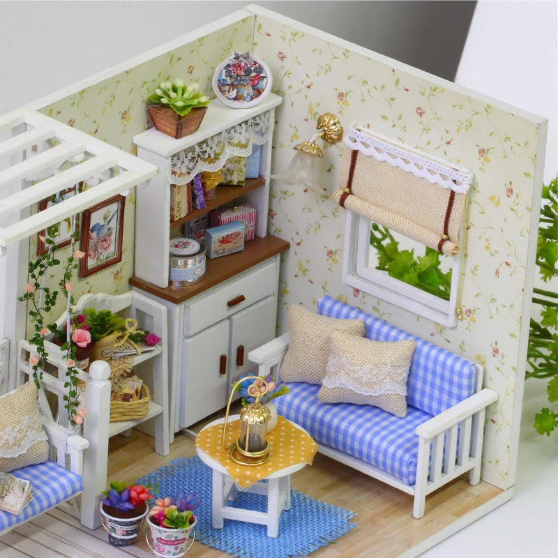 Kitten Mini Doll House Mini Model Building Kit Assembled House, Home Kit Creative Room Bedroom Decoration with Furniture, DIY Ha