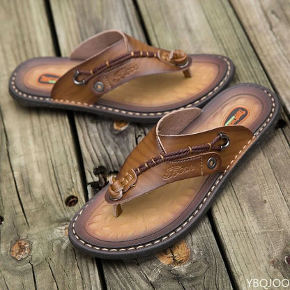 2023 Summer Handmade Leather Slippers Trendy Fashion Men's Flip-flops Outdoor Breathable Comfortable Men and Simple Sandals