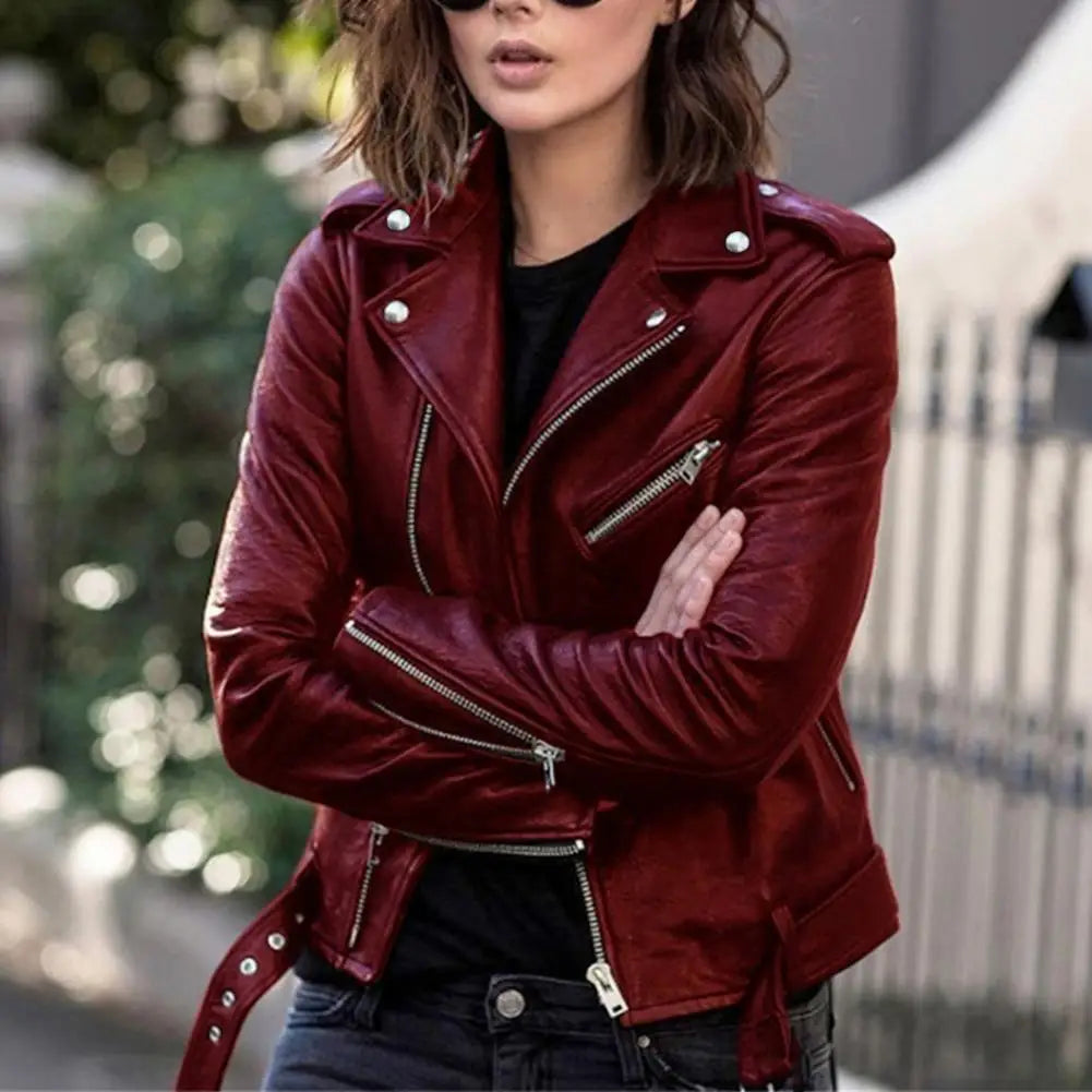 Autumn Short Jacket Solid Female Moto Biker Jackets Thin Ladies Cool Faux Leather Jacket Slim Short Leather Outwear