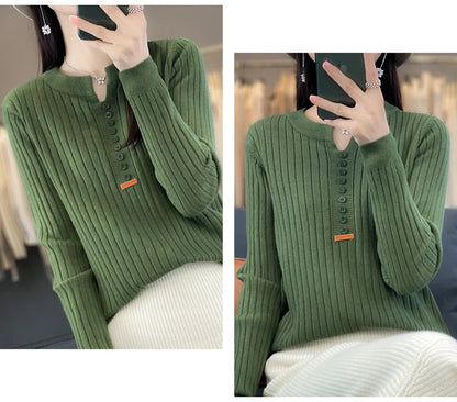 Women's Sweater Autumn/Winter New Solid Color Knitwear V-Neck Pullover Ladies Clothes Fashion Blouse Korean Style Loose Tops