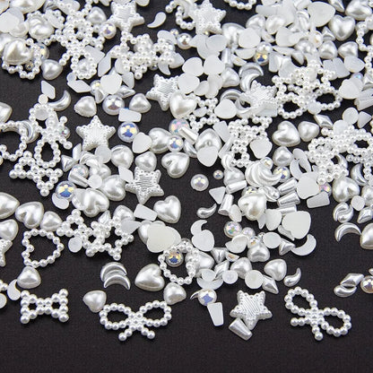 50 Pcs 3D Pearls Nail Charms Heart Star Moon Nail Art Charms Mixed Nail Charms For DIY Manicure Crafts Jewelry Accessories white 30 pcs