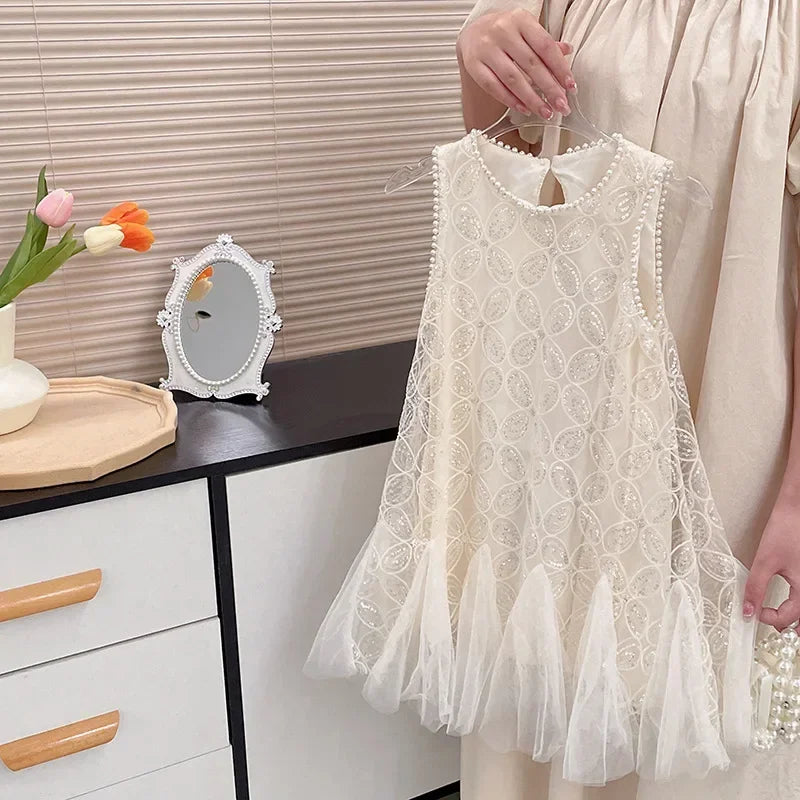 Girls 2 5 to 7 10 Years Elegant Party Luxury Brand Clothes Evening Dresses Baby White Sequin Children's Gala Communion Clothing