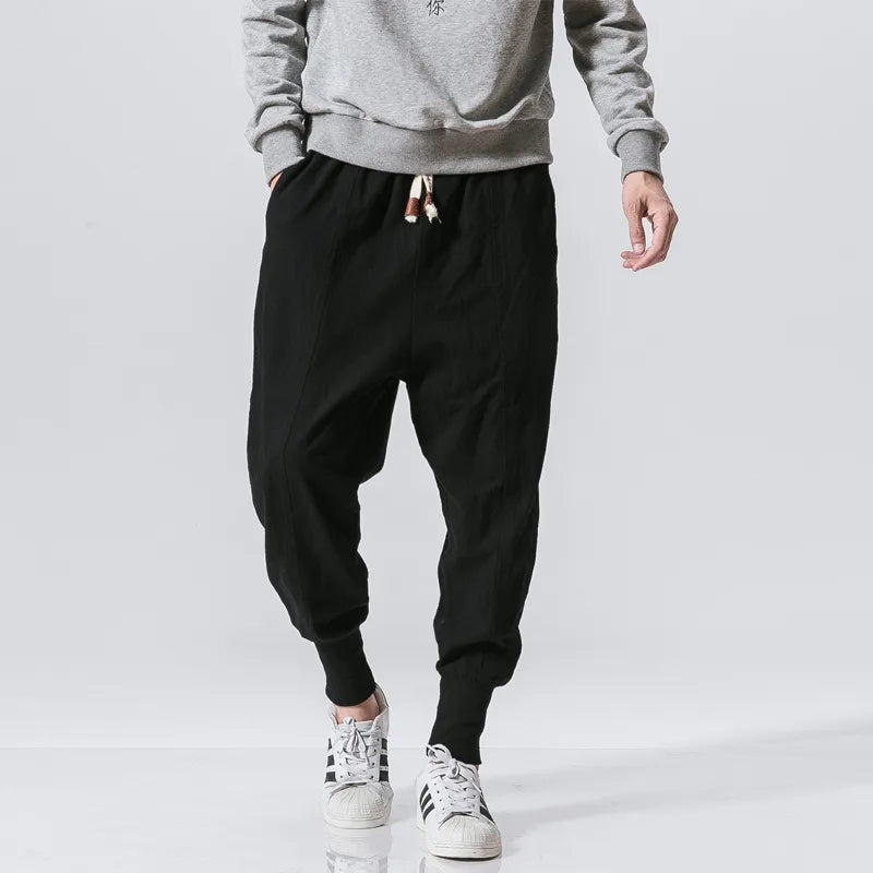 2023 Spring oversize casual pants men streetwear cotton linen harajuku joggers fashion baggy harem pants for man