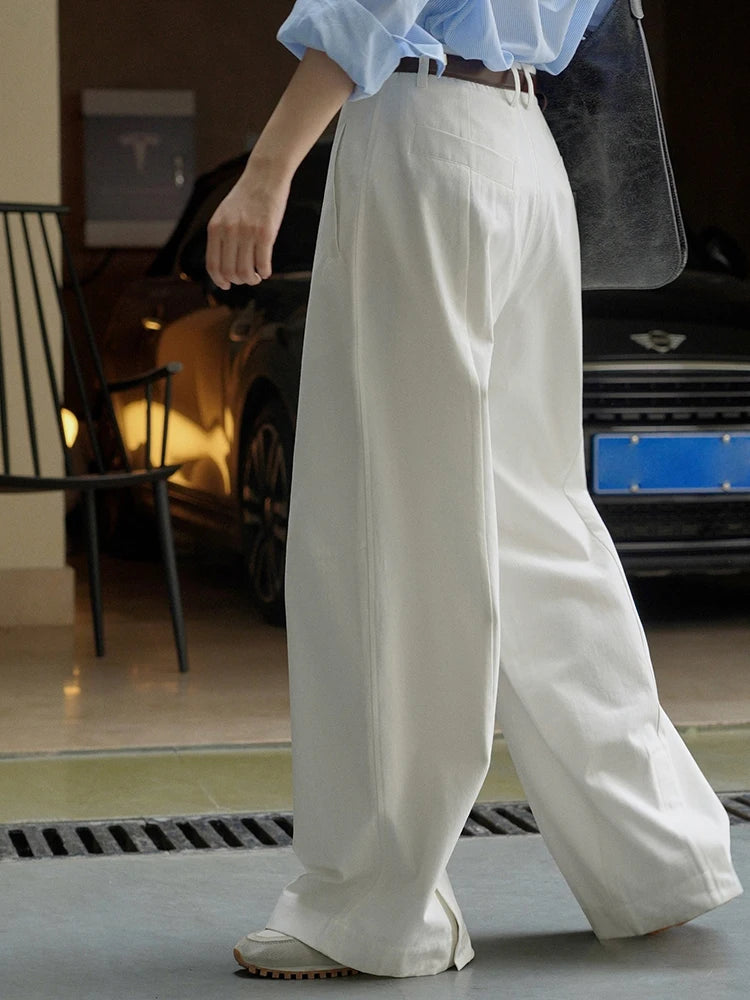 [LANMREM] Fashion Simplicity Loose Wide Leg Pants For Women Solid High Waist Straight Casual Trousers 2024 Spring New Clothing