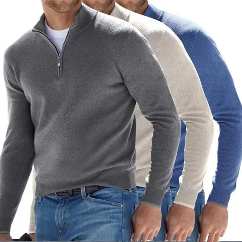 Men's Autumn Solid Color Jumper Half Zipper Casual Sweater Slim V-neck Long Sleeve Men's Sweatshirt Winter Shirt