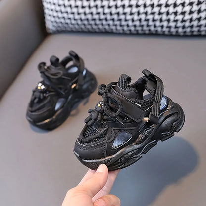 New 2024 Kids Mesh Breathable Sneakers Boys Girls Sport Shoes Korean Style Cute Bear Toddler Shoes Children's Outdoor Footwear