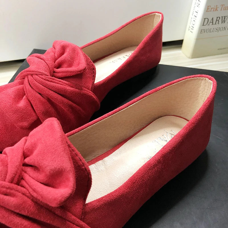 Flat Shoes for Women Suede Velvet Spring Summer Casual Shoes Women Flats Bow Flower Pointed Scoop Shoes Slip on Size 33 34 43