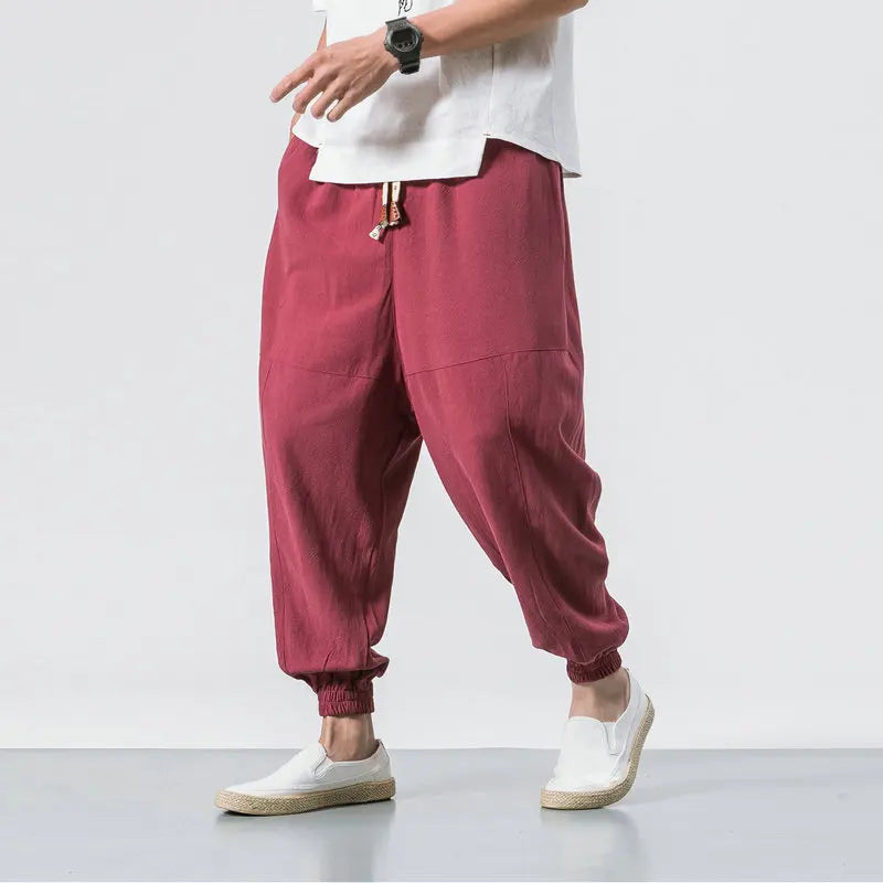 2023 Spring oversize casual pants men streetwear cotton linen harajuku joggers fashion baggy harem pants for man