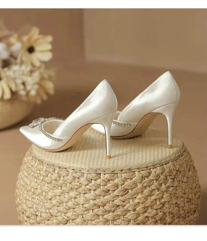 Elegant Wedding Shoes Bridal Shoes White Rhinestone High Heels Bridesmaid Pumps