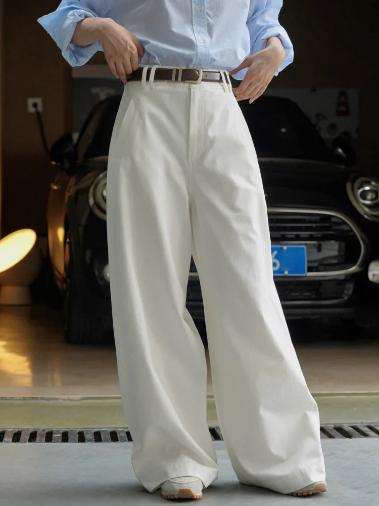 [LANMREM] Fashion Simplicity Loose Wide Leg Pants For Women Solid High Waist Straight Casual Trousers 2024 Spring New Clothing