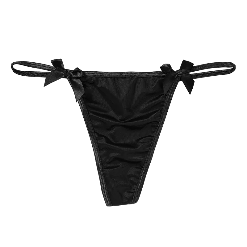 Hot Ice Silk Sexy Panties Metal Chain Briefs Thongs Women's Underwear Seamless Bow G-string Solid Color Female Lingere black 1pc