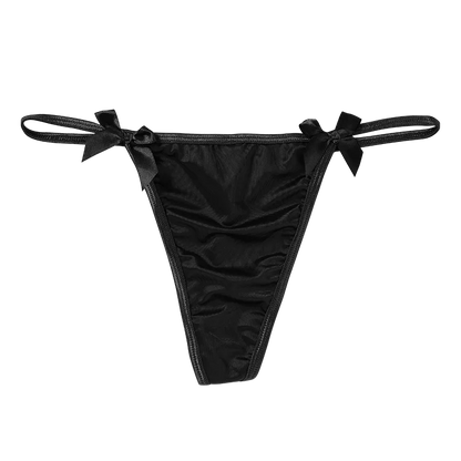 Hot Ice Silk Sexy Panties Metal Chain Briefs Thongs Women's Underwear Seamless Bow G-string Solid Color Female Lingere black 1pc