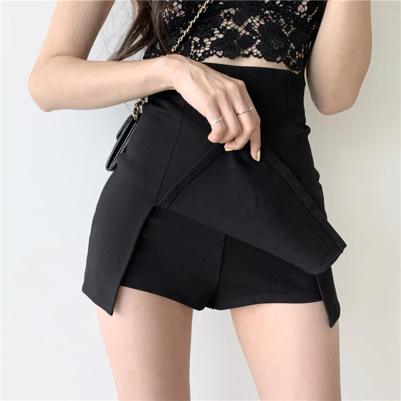 Sexy Split Shorts Skirt Women's Office Ladies Suit Skirt Summer New Black Mini A-line Pants Skirt High Waist Wide Leg Shorts