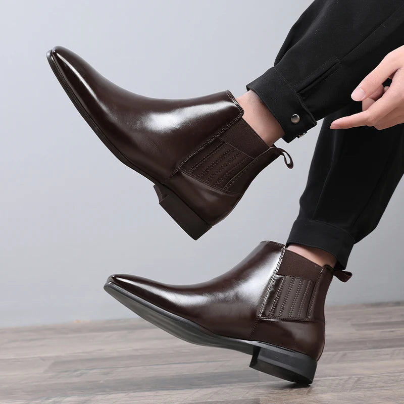 Men's Classic Retro Chelsea Boots Men Fashion British Style Short Ankle Boot Mens Casual High-Top Leather Shoes Flats