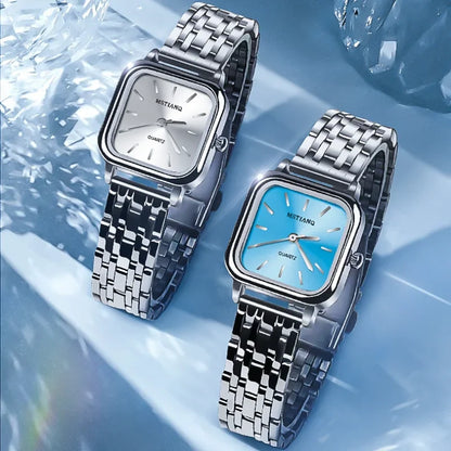 Stainless Steel Watch Women's Ins Style Simple Student Quartz Watch Casual Fashion Versatile Luxury Small Square Wristwatch