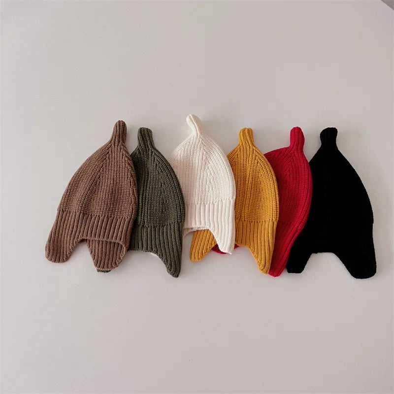 Autumn Winter Knitwear New Infant Baby Earmuffs Knitting Cap Kid Boy Girl Solid Nipple Style Casual Hat Toddler Knit Soft Caps