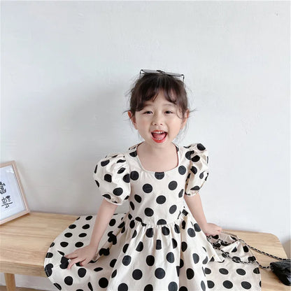 Summer Girls Dresses European And American Style Polka Dot Tie Waist Princess Dress 2024 Baby Kids New Children'S Clothing