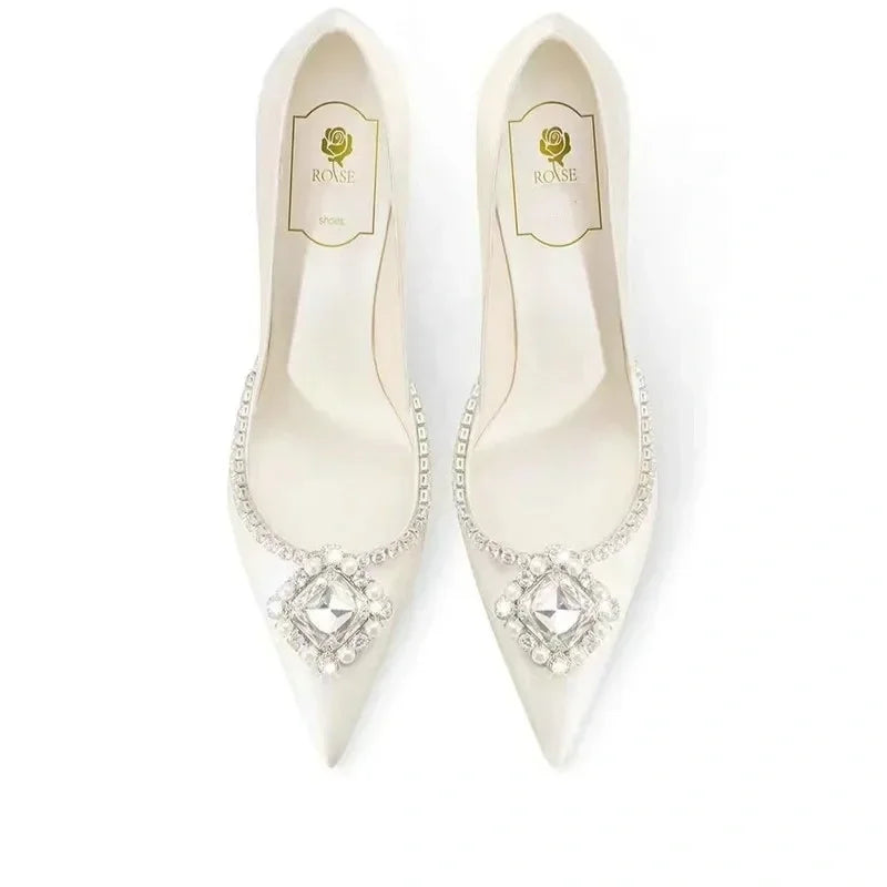 Elegant Wedding Shoes Bridal Shoes White Rhinestone High Heels Bridesmaid Pumps