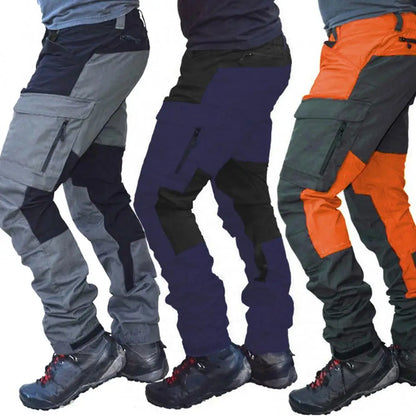 Nylon Men Cargo Pants Color Block Multi Pockets Sports Pants Work Trousers Outdoor Hiking Trekking Army Tactical Joggers Pants