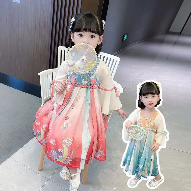 Girls Hanfu Spring and Autumn Clothes 2023 New Tang Suit Chinese Children's Ancient Clothes Girls Baby Dress