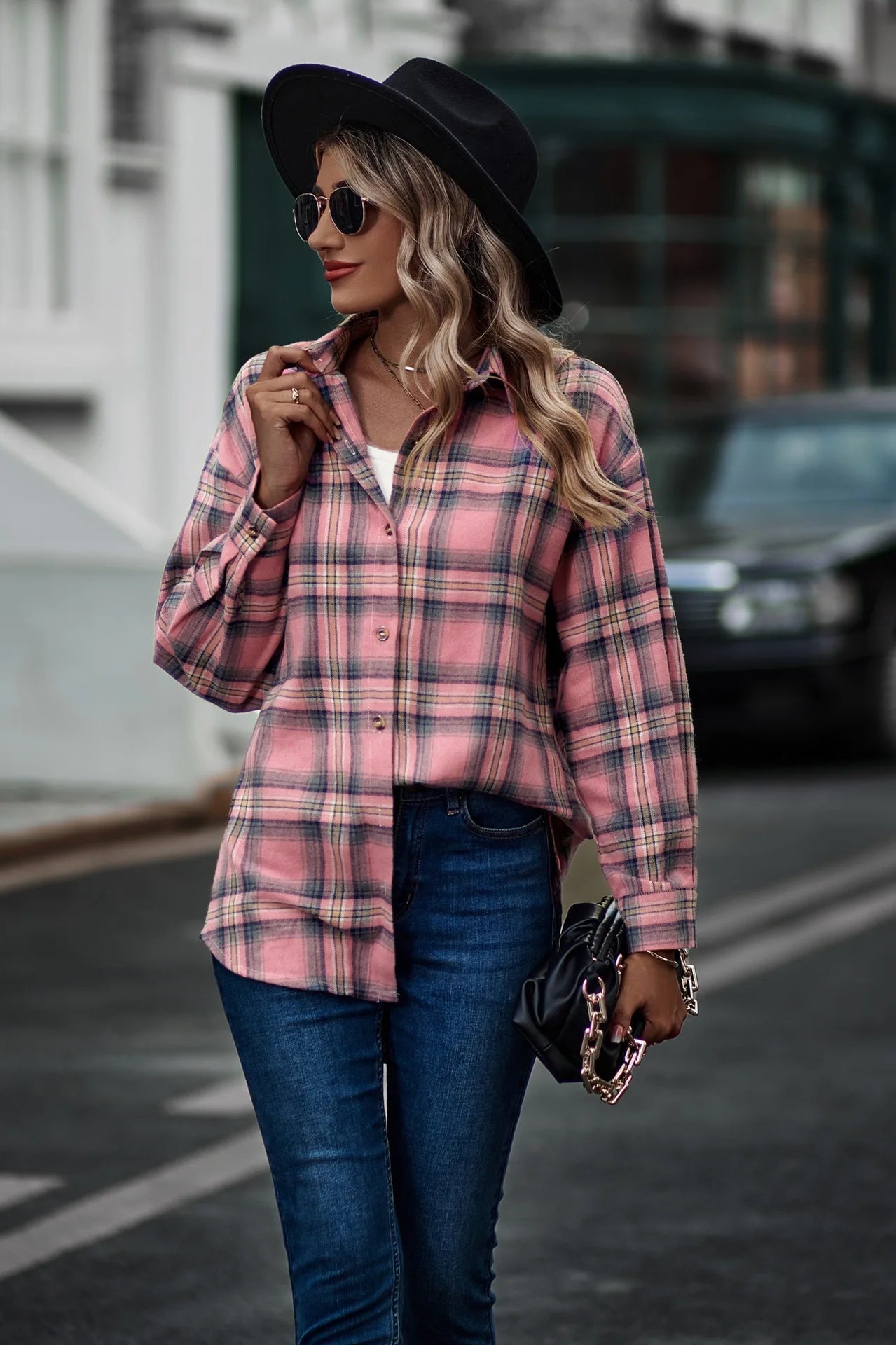 2024 New Spring Autumn Women Blouses Tops Female Casual Loose Boyfriend Plaid Shirt Women Long-sleeve Lapel Tops 2XL Shirts