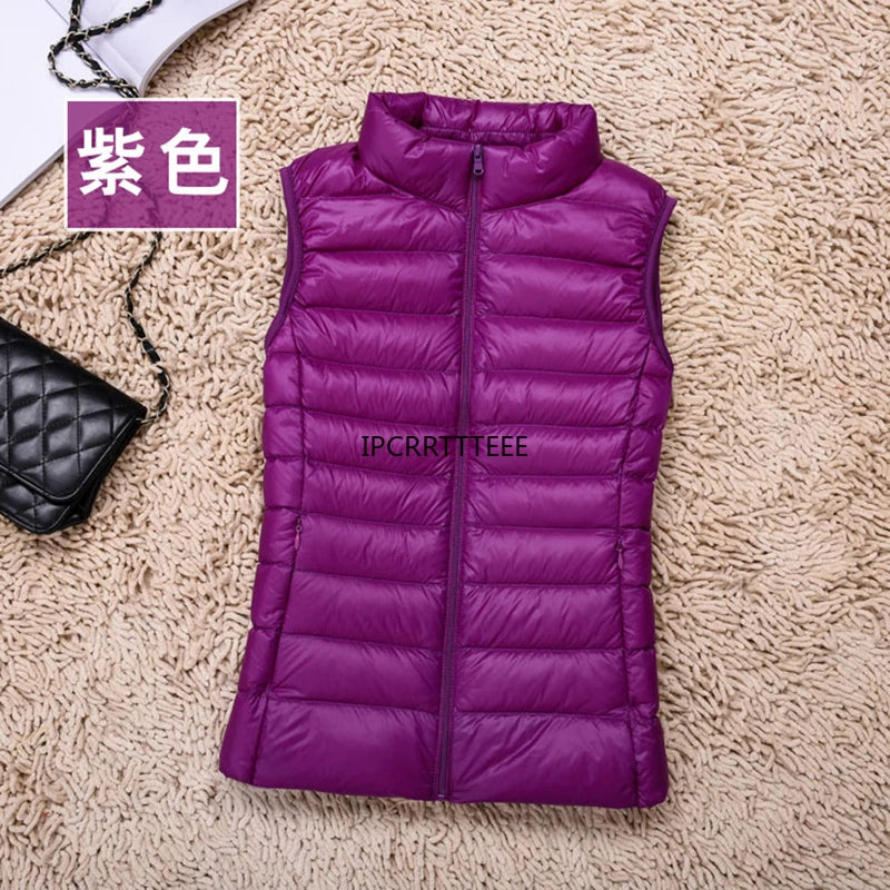 2023 New Women Sleeveless Women Slim Ultra Light Down Jacket Girl Portable Lightweight Vests Windproof Warm Waistcoat