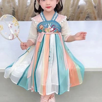 Girls Hanfu Spring and Autumn Clothes 2023 New Tang Suit Chinese Children's Ancient Clothes Girls Baby Dress D