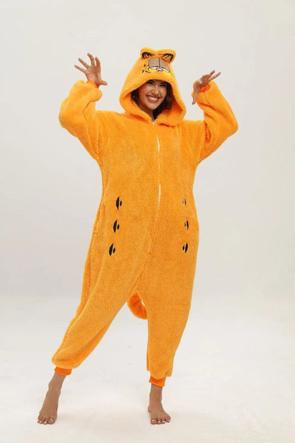 Miniso Unisex Garfield Costumes Onesies Cat Cosplay Pajamas Adult Pyjamas Animal Sleepwear Jumpsuit Cartoon Clothing