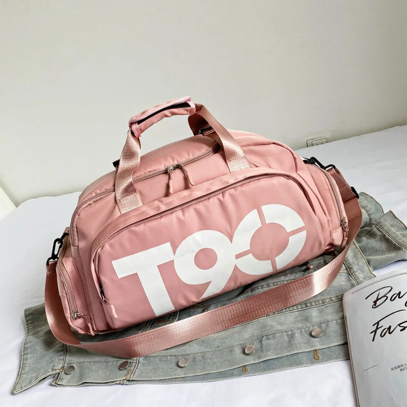 T90 Fitness Women's Wet and Dry Separation Travel Bag Independent Shoe Position Sports Training Basketball Backpack Pink